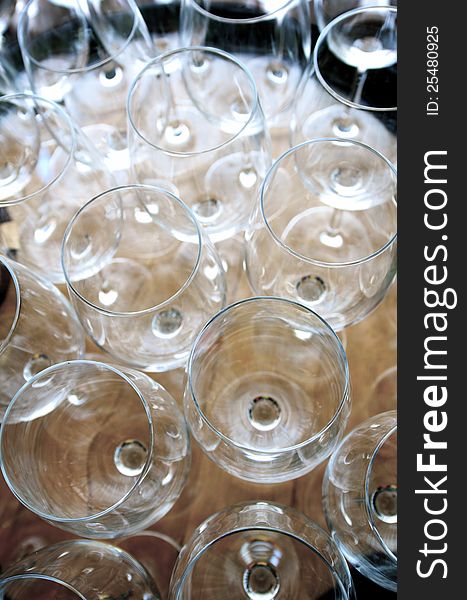 Group of empty wine glass in a cellar. Group of empty wine glass in a cellar