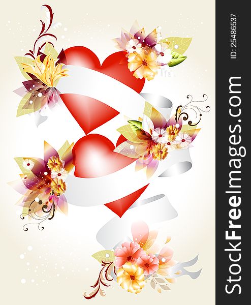 Greeting valentine card design with scroll banner. Valentines vector. Greeting valentine card design with scroll banner. Valentines vector