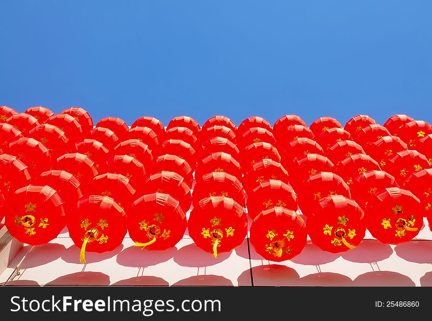 Outdoor hang red lantern to celebrate the Chinese traditional festivals