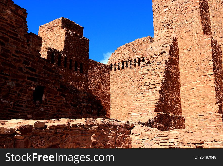 Spanish colonial church ruin at Quarai.  The native american pueblo here is pre spanish and dates to around 1300.  Both native and spanish left by 1677. Spanish colonial church ruin at Quarai.  The native american pueblo here is pre spanish and dates to around 1300.  Both native and spanish left by 1677.