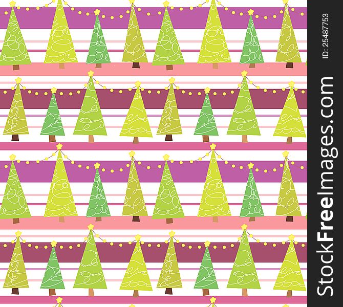 Christmas vector seamless background with trees and stars. Christmas vector seamless background with trees and stars