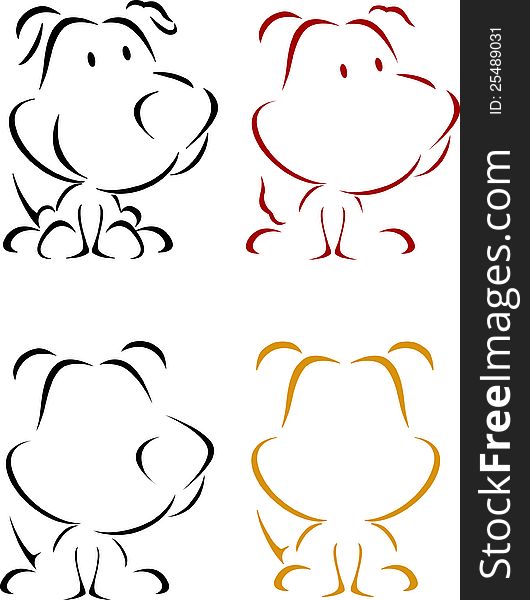 The illustration shows a funny puppy in different poses. Puppy is made as a contour. The illustration shows a funny puppy in different poses. Puppy is made as a contour.