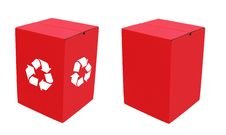 Two Ecofriendly Red Cardboard Boxes & Recycle Sign Royalty Free Stock Photography Two Ecofriendly Red Cardboard Boxes & Recycle Sign Royalty Free Stock Photography