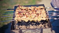 Shish Kebab In Process Of Cooking On Open Fire Stock Images Shish Kebab In Process Of Cooking On Open Fire Stock Images