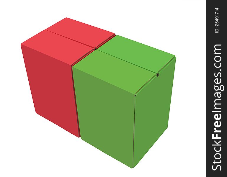 Two Empty Cardboard Boxes In Red & Green Color