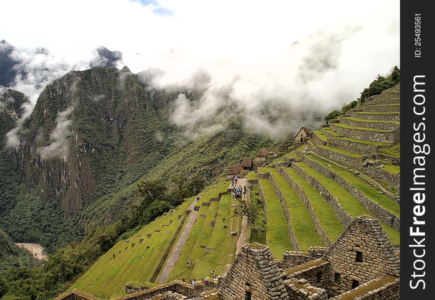 Residential section and the terraced agricultural field of the Machu Picchu. Residential section and the terraced agricultural field of the Machu Picchu