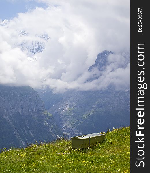 Bathtub with a breathtaking view of Swiss Alps