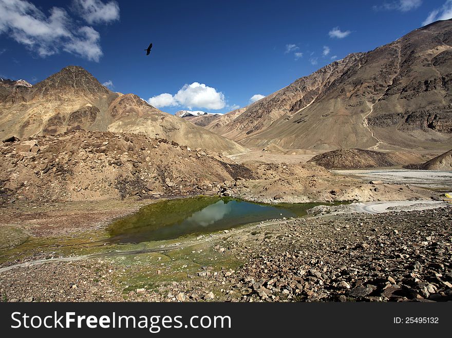 Mountain landscape with lake. Himalayas. Ladakh. India
