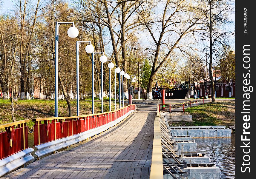 Wooden bridge view to the park