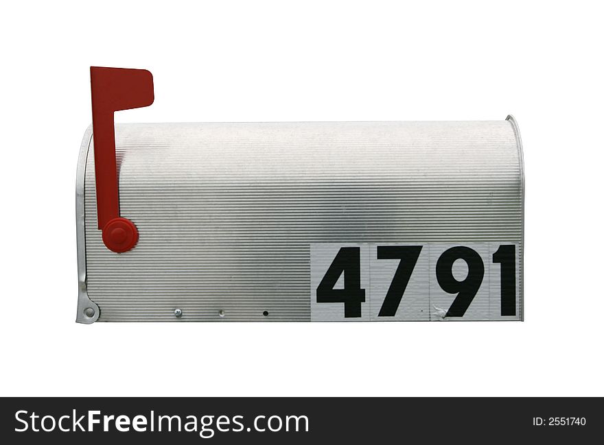 Mailbox isolated on white with clipping path with flag up