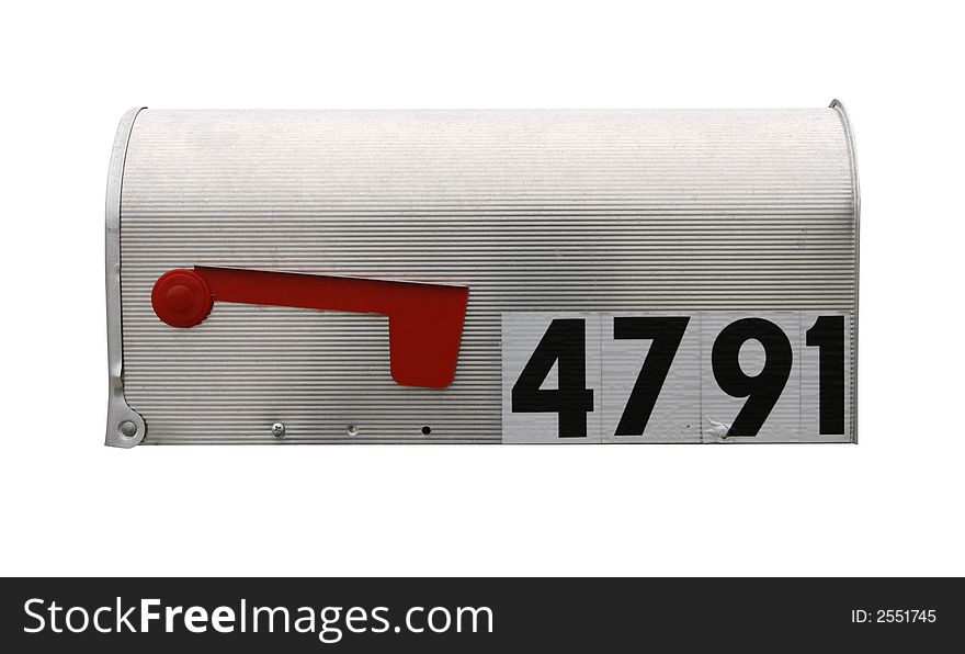 Mailbox isolated on white with clipping path with flag down