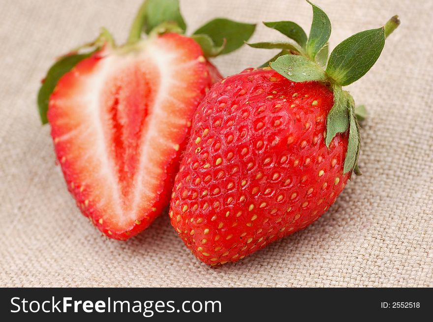 Two strawberries on the table