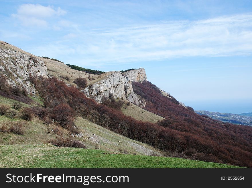 Beautiful landscape in green Crimean mountains with hills. Beautiful landscape in green Crimean mountains with hills