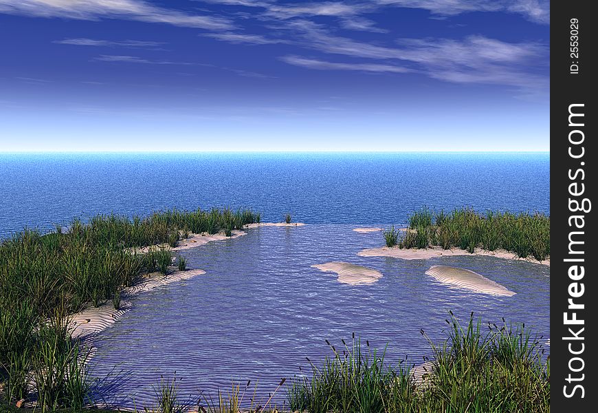 Grass at sea coast - 3d illustration. Grass at sea coast - 3d illustration