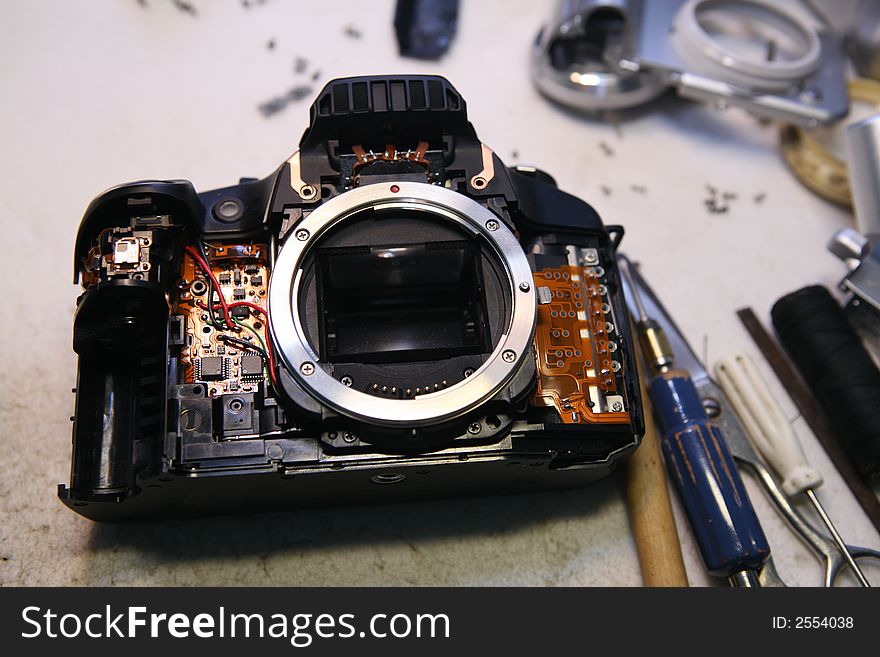 Camera repair on a table