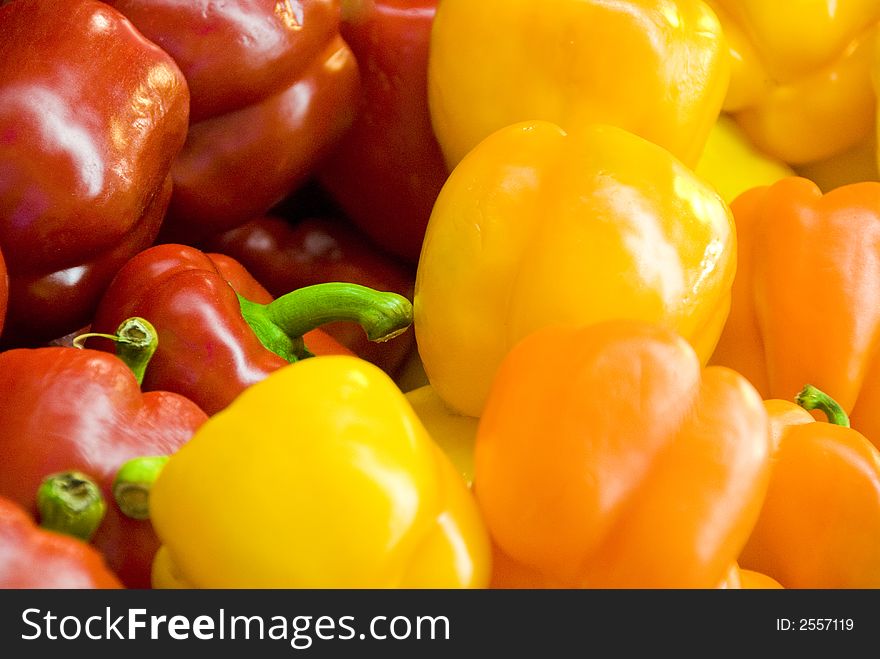 Red, yellow and orange peppers. Red, yellow and orange peppers