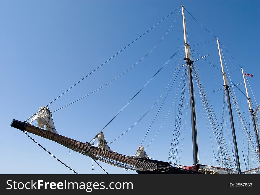 Tall ship and rigging in the Toronto harbour.