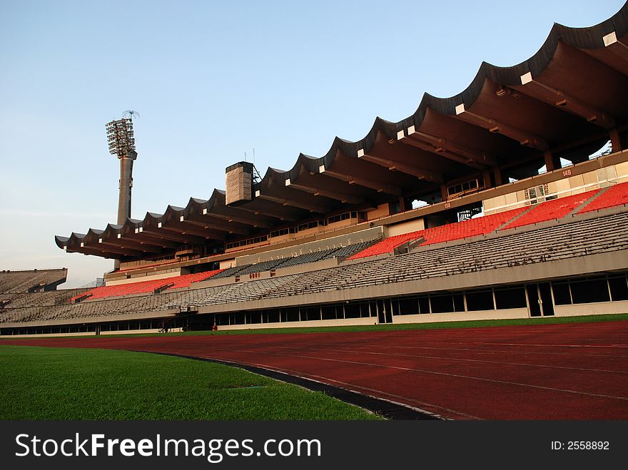 Track, field and seat of a stadium in the city