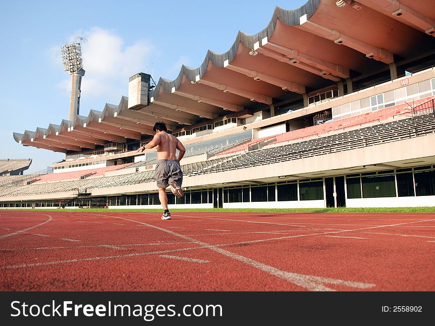 Track, field and seat of a stadium in the city