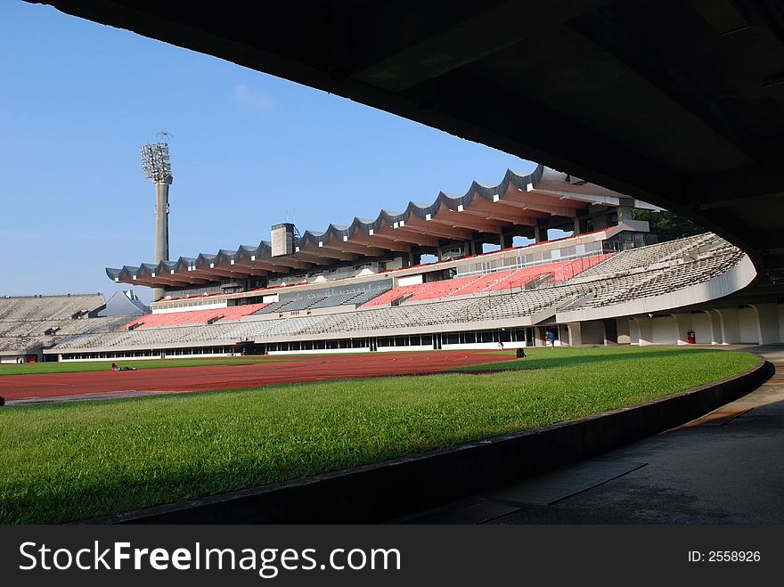 Track, field and seat of a stadium in the city