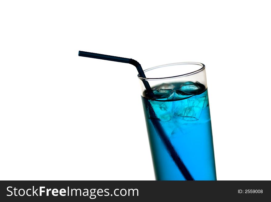 Cold blue cocktail with ice