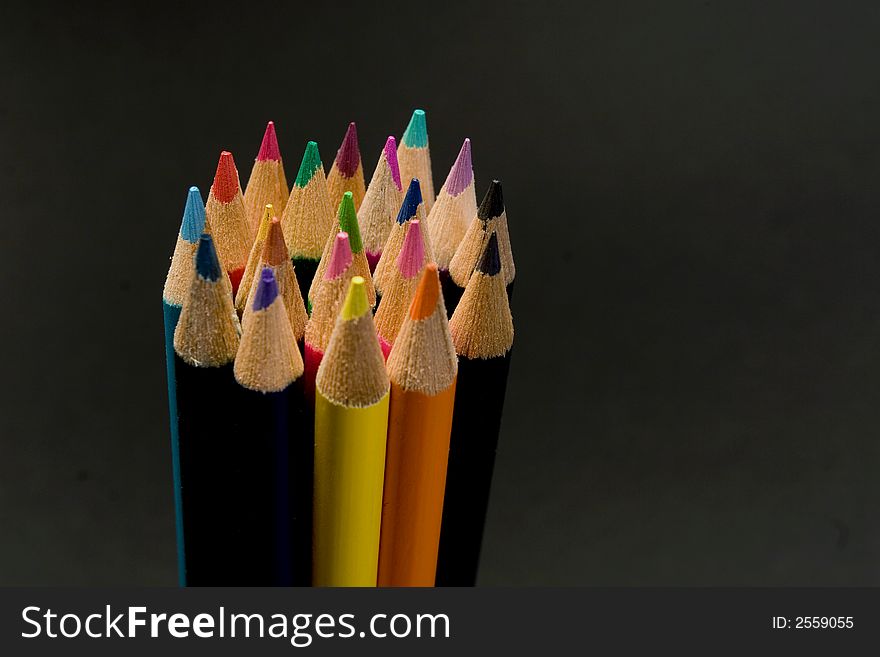 Color drawing pencils sharp head detail. Color drawing pencils sharp head detail