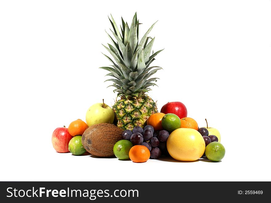 Set of different bright tasty fruits isolated on white