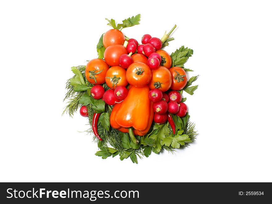 Different fresh tasty vegetables isolated on white background