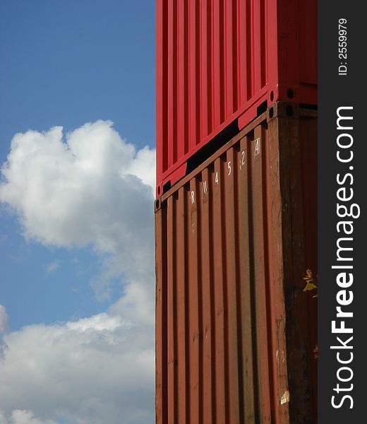 A detail view of freight containers. A detail view of freight containers.