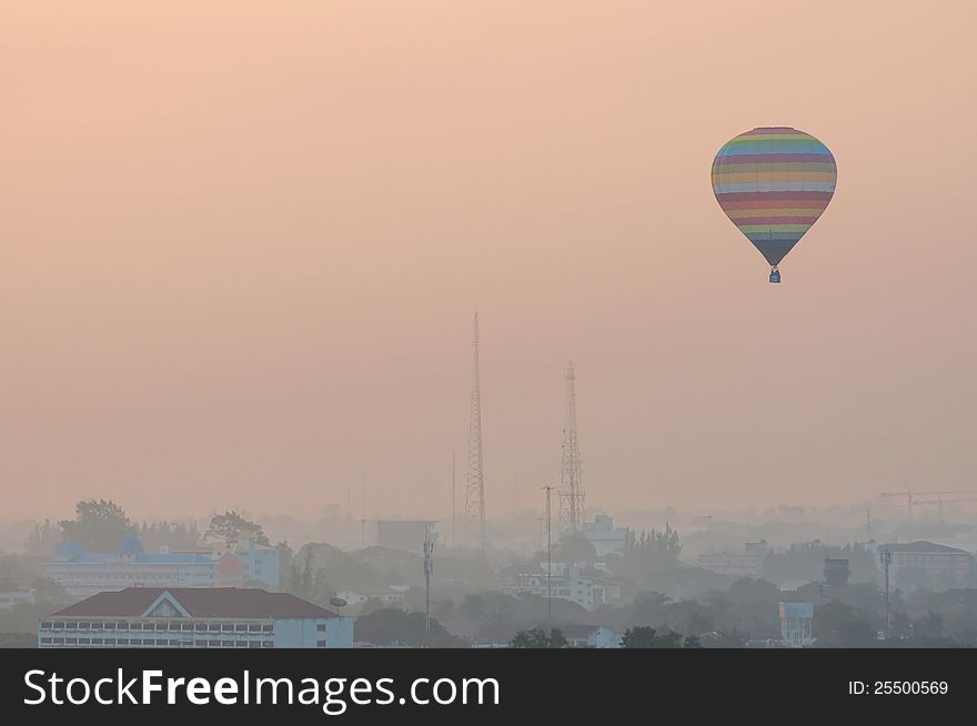 Colorful Hot Air Balloon In Early Morning Flight
