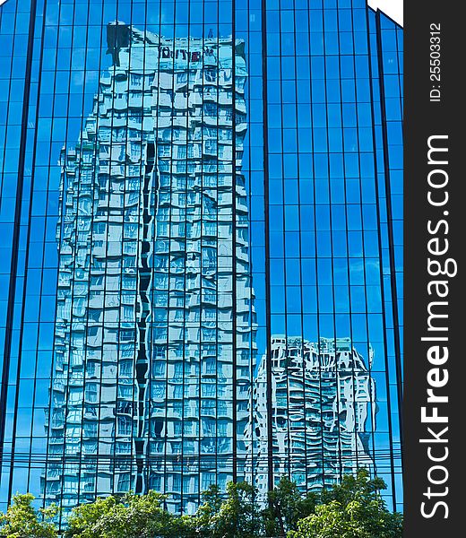 Reflection of buildings in the building, Bangkok