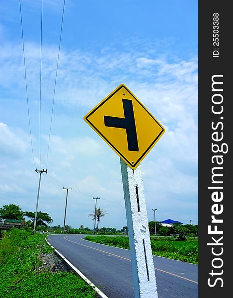 Country road and signs.