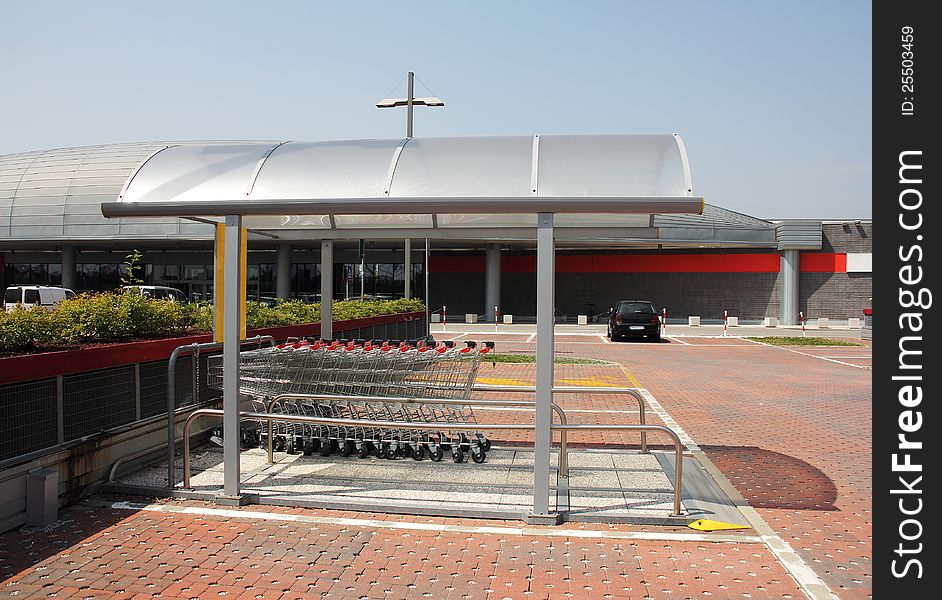 Set of stacked supermarket trolleys. Set of stacked supermarket trolleys