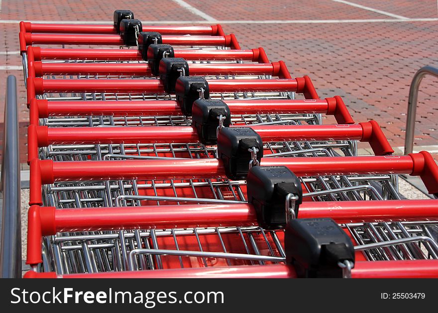 Set of stacked supermarket trolleys. Set of stacked supermarket trolleys