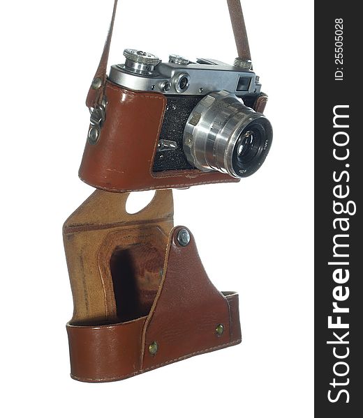 Classic vintage camera in a leather cover