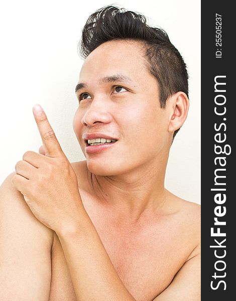 Asian Man with  Skin Care  Concept. Asian Man with  Skin Care  Concept
