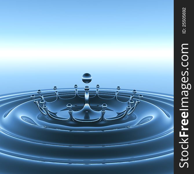 3D concept water splash with ripple and drops