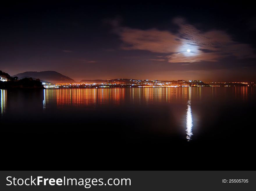 A view of Bacoli gulf by night, Naples, Itlay,. A view of Bacoli gulf by night, Naples, Itlay,