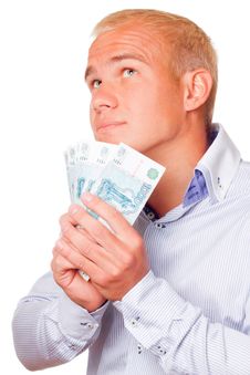 A Young Businessman With Russian Money The Hands Stock Photo