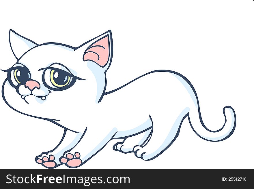 Illustration of a cute white little cat. Illustration of a cute white little cat