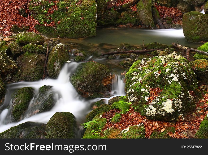 Waterfall in the beech forest. Waterfall in the beech forest