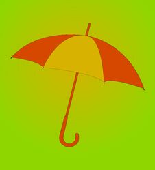 Portrait Of A Colorful Umbrella. An Orange And Yellow Umbrella Illustration. Colorful Umbrella Portrait. Minimalistic Design, Flat Stock Image