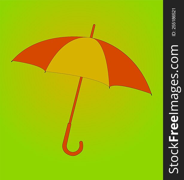 Portrait Of A Colorful Umbrella. An Orange And Yellow Umbrella Illustration. Colorful Umbrella Portrait. Minimalistic Design, Flat