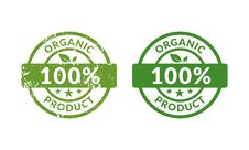 Organic Ingredients 100 Percent Green Rubber Stamp Icon Isolated On White Background. Royalty Free Stock Photo