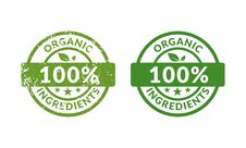 Organic Ingredients 100 Percent Green Rubber Stamp Icon Isolated On White Background. Vector Illustration Royalty Free Stock Photos