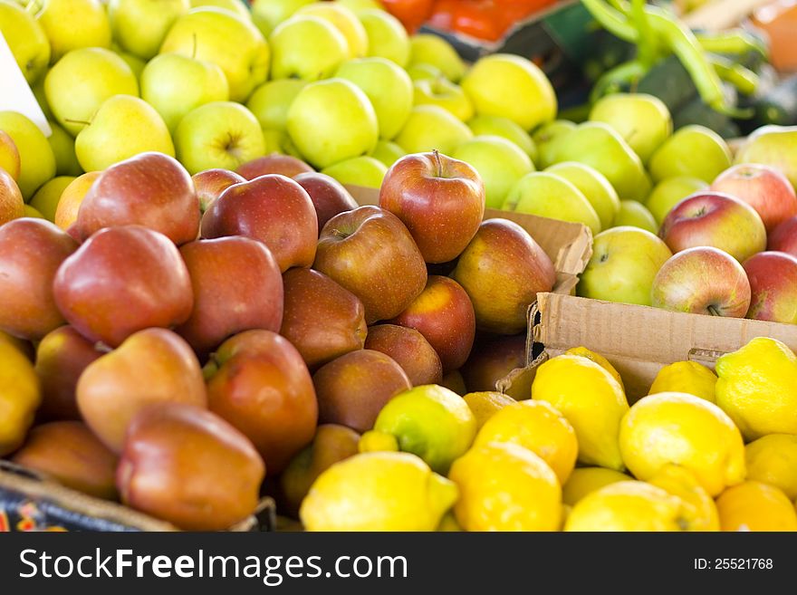 Fresh fruit market-apples and lemon