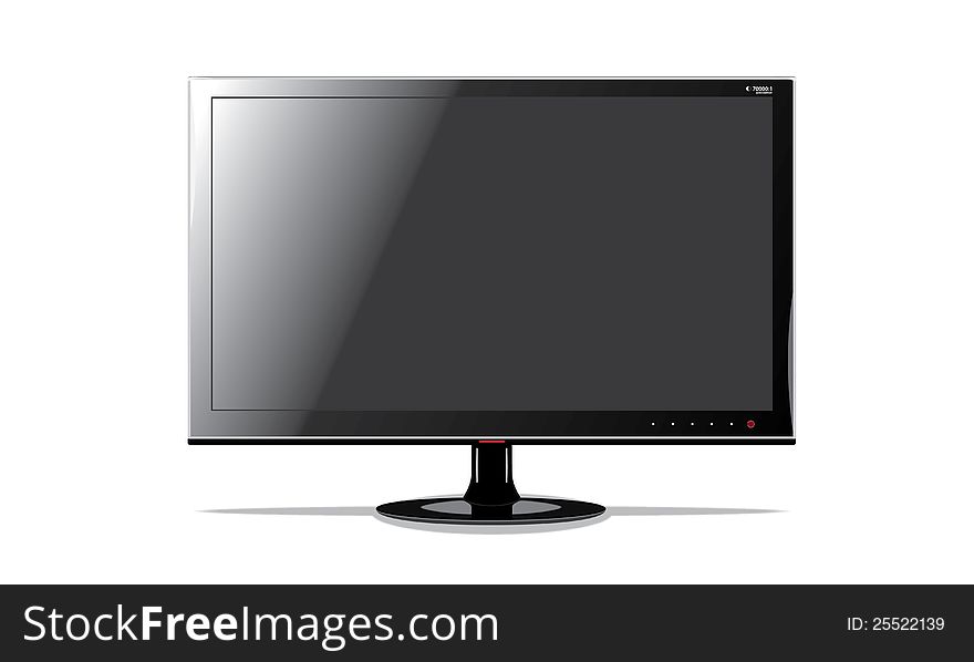 LCD widescreen monitor in black on a stand. white background. LCD widescreen monitor in black on a stand. white background