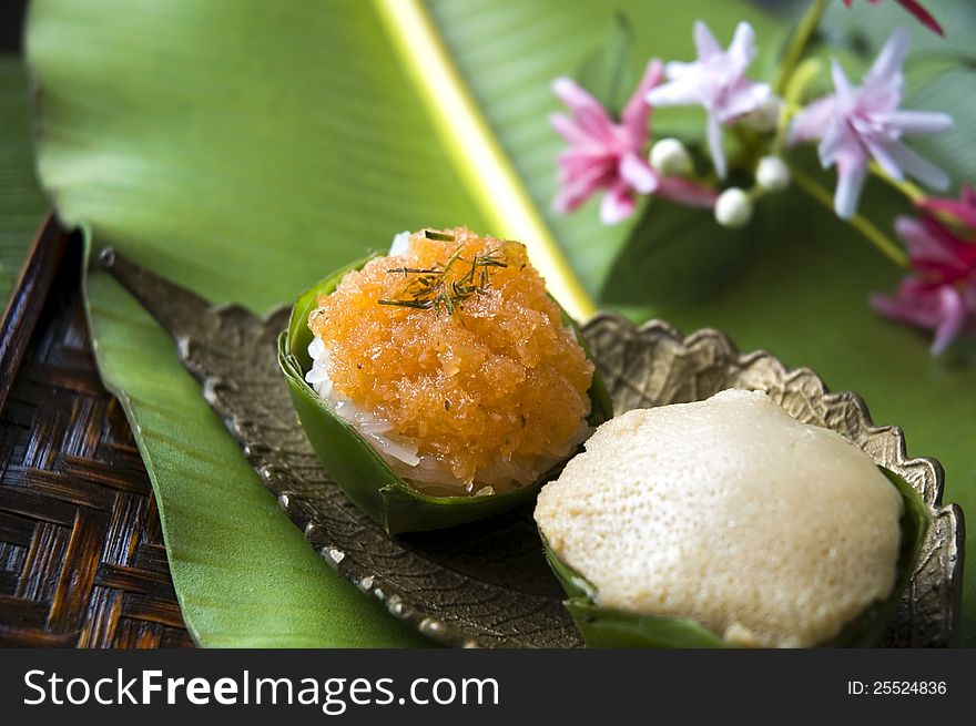 Close up traditional dessert on tropical background