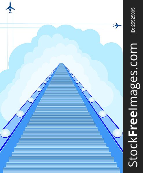 Escalator stretching into the sky. The illustration on a white background. Escalator stretching into the sky. The illustration on a white background.
