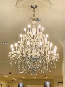 Crystal Hanging Chandelier With Candle Like Lightbulbs, Royalty Free Stock Images Crystal Hanging Chandelier With Candle Like Lightbulbs, Royalty Free Stock Images